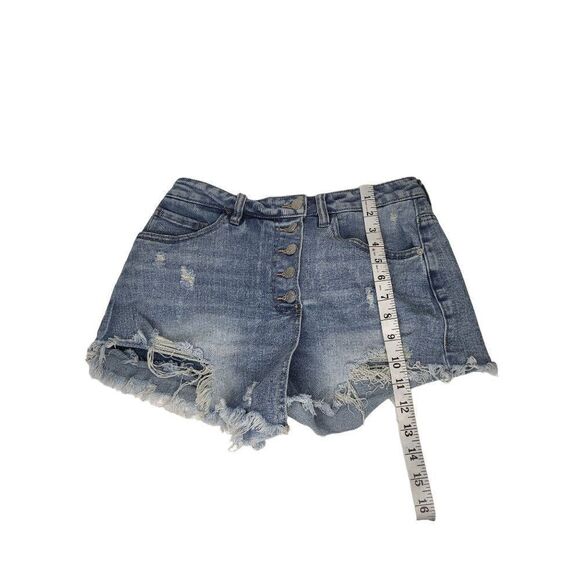 Madden NYC Skort Women Sz 5 Super High Rise Medium Wash Button Up Distressed - Picture 4 of 6